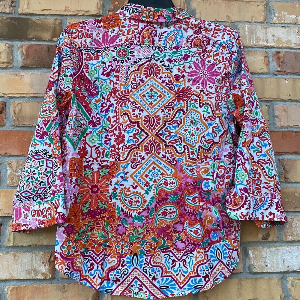 Size Petite Large, Multicolor Paisley, Ralph Lauren, Button Down Top - Picture 4 of 5